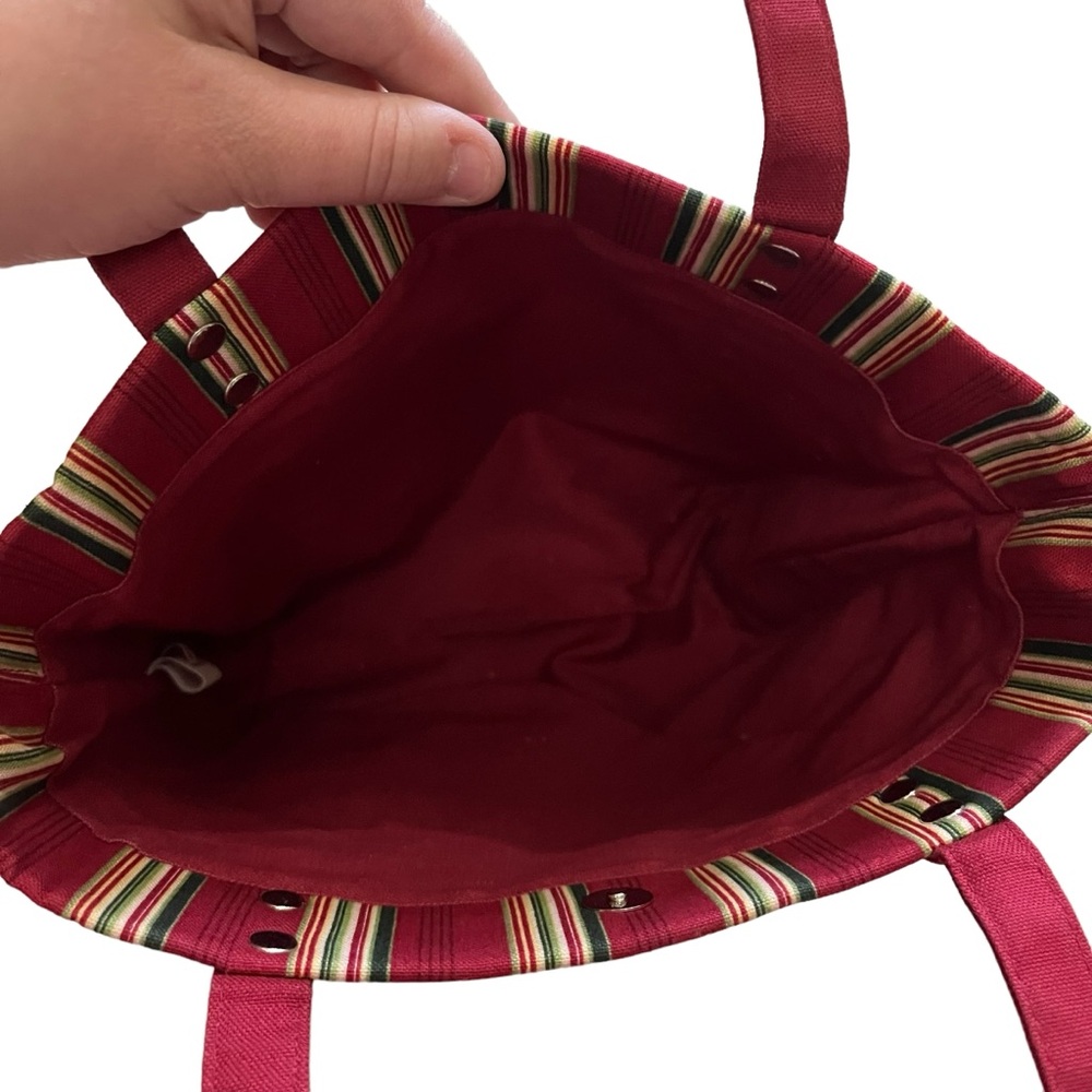 Longaberger Small Tote Purse Bag Red Tan Green Vertical Stripe Collectors - Picture 11 of 14